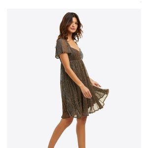 Draper James Emily Mini Dress Gold in Lurex Plissé size small